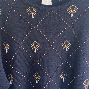 Liz Claiborne vintage beaded black sweater size L NEW